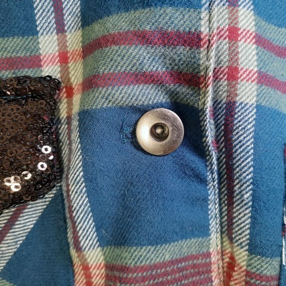 Caffe Marrakesh Women Shirt M Shacket Flannel Plaid Sequin Pocket Button Casual - Picture 7 of 15